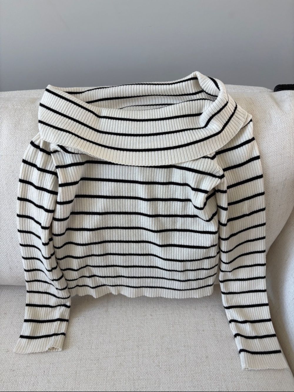 H&M Black & Ivory Striped Off-Shoulder Sweater
